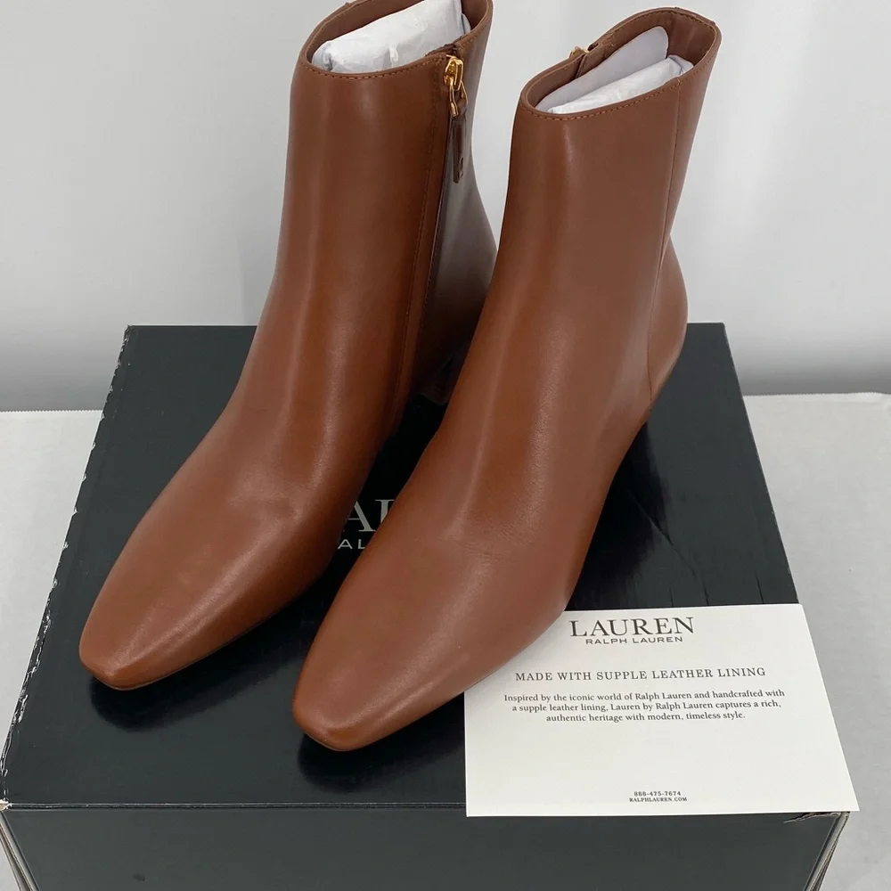 Lauren Ralph Lauren Willa Burnished  Leather Booties. Ankle Boots Tan Size 10B